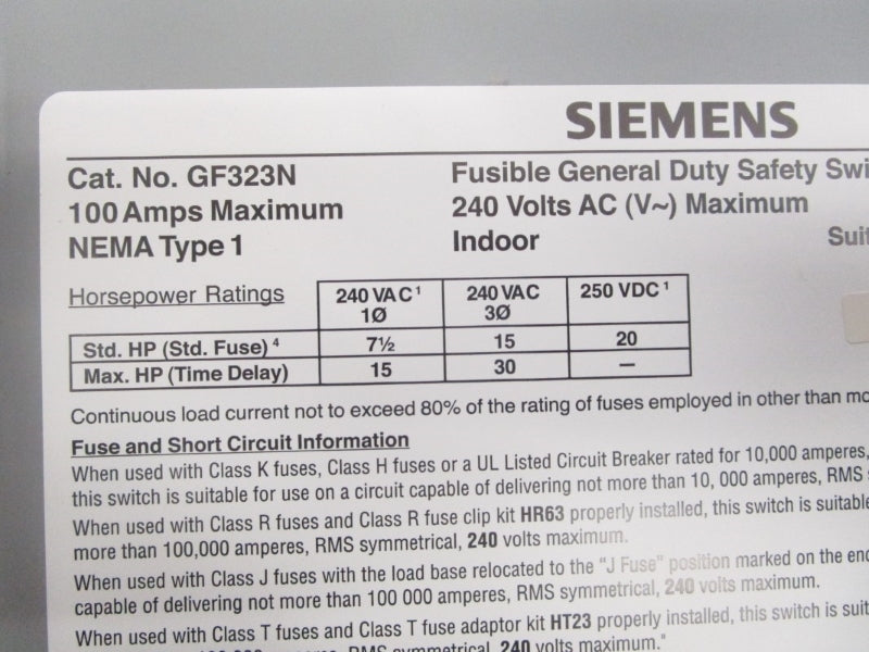 SIEMENS GF323N 240VAC 100A NSNP