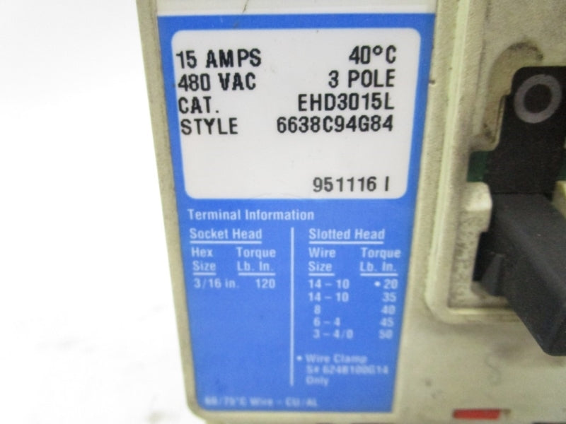 WESTINGHOUSE EHD3015L 480VAC 15A UNMP