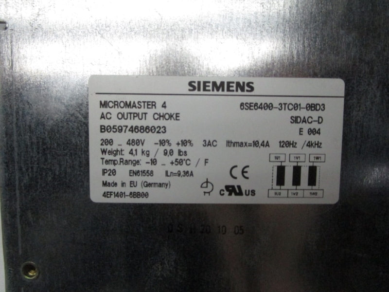 SIEMENS 6SE6400-3TC01-0BD3 480V 10.4A NSMP