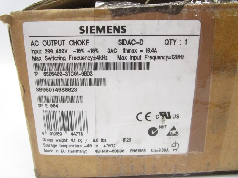 SIEMENS 6SE6400-3TC01-0BD3 480V 10.4A NSMP