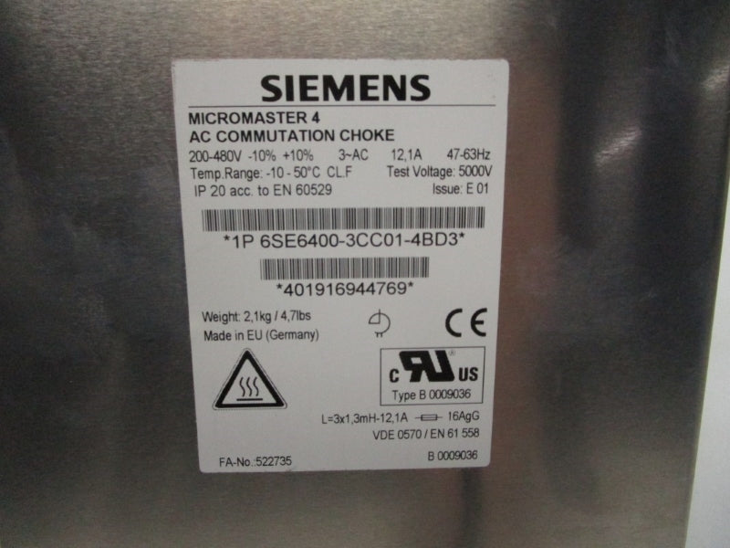 SIEMENS 6SE6400-3CC01-4BD3 200-480V 12.1A NSMP