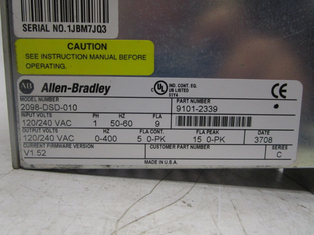ALLEN BRADLEY 2098-DSD-010 SER. C F/W V1.52 UNMP