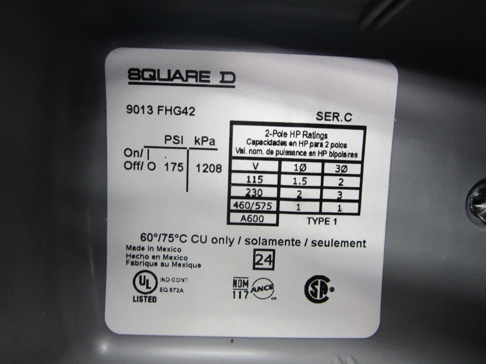 SQUARE D 9013FHG42 175PSI SER. C NSNP