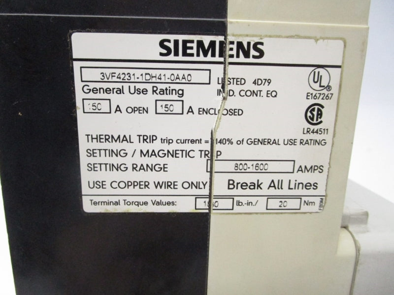 SIEMENS 3VF4231-1DH41-0AA0 160A UNMP