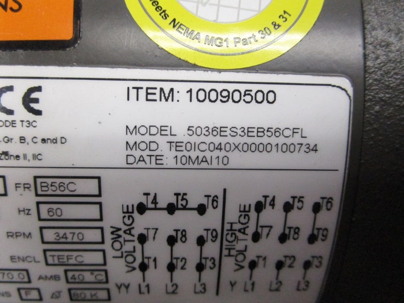 WEG 5036ES3EB56CFL 460V 0.85A NSNP