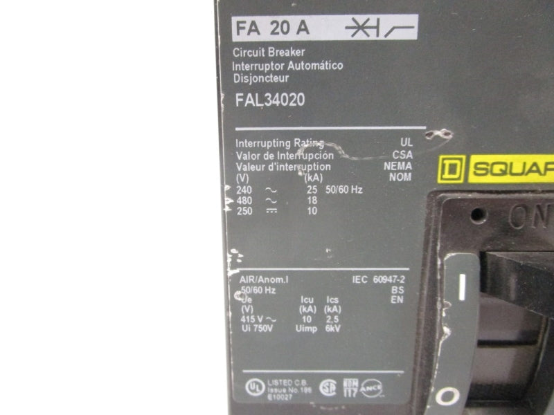 SQUARE D FAL34020 480VAC 20A (GREEN) UNMP