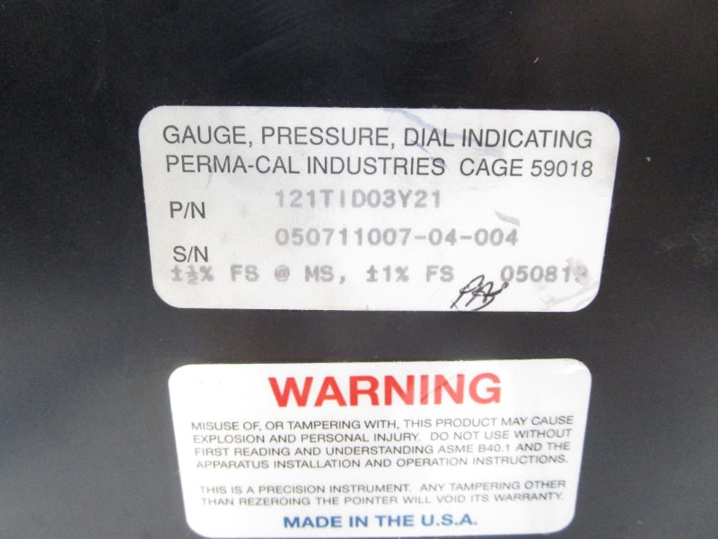 PERMA CAL INDUSTRIES 121TID03Y21 0-60PSI UNMP