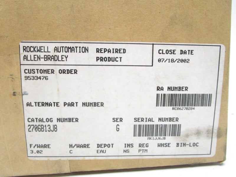 ALLEN BRADLEY 2706-B13J8 SER. G F/W3.02 100-240VAC 0.24-0.11A NSMP