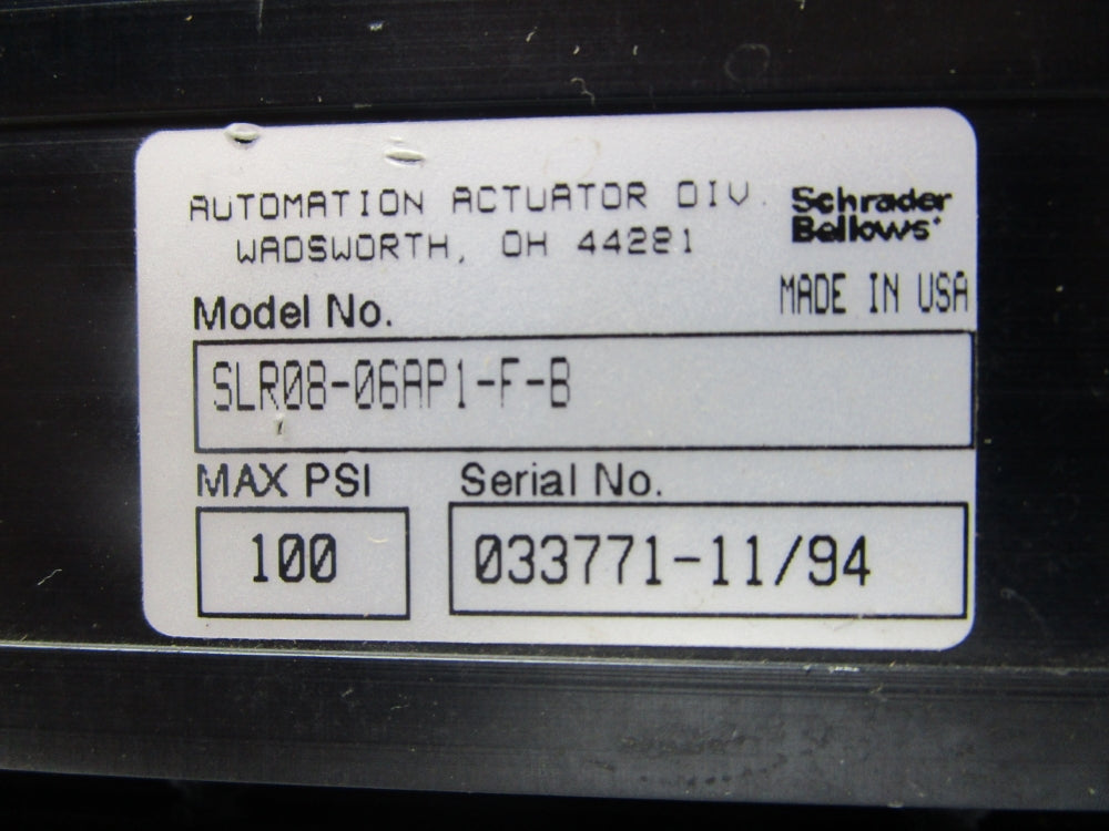SCHRADER BELLOWS SLR08-06AP1-F-B 100PSI UNMP
