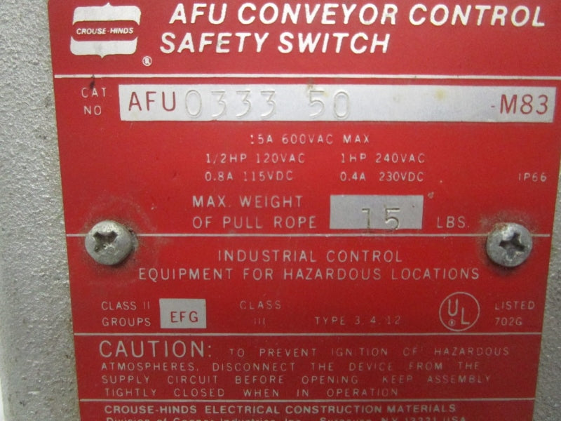 CROUSE HINDS AFU033350M83 600VAC 15A NSNP