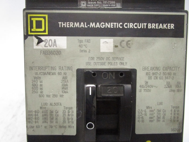 SQUARE D FAB36020 SER. 2 600VAC 20A UNMP