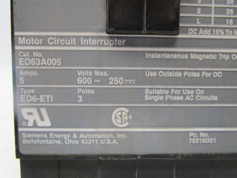 SIEMENS ED63A005 5A 600VAC NSNP