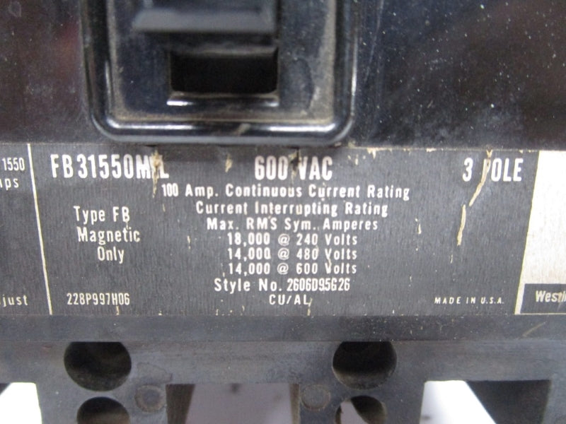 WESTINGHOUSE FB31550MRL 600VAC 100A UNMP