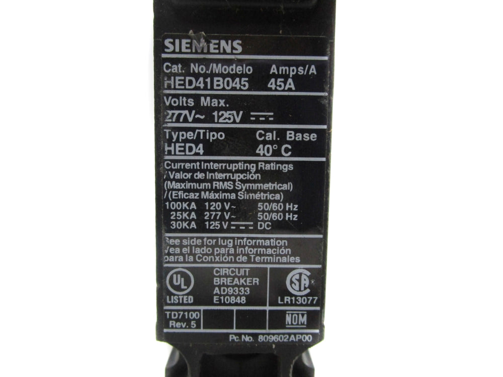 SIEMENS HED41B045 45A 277VAC NSNP