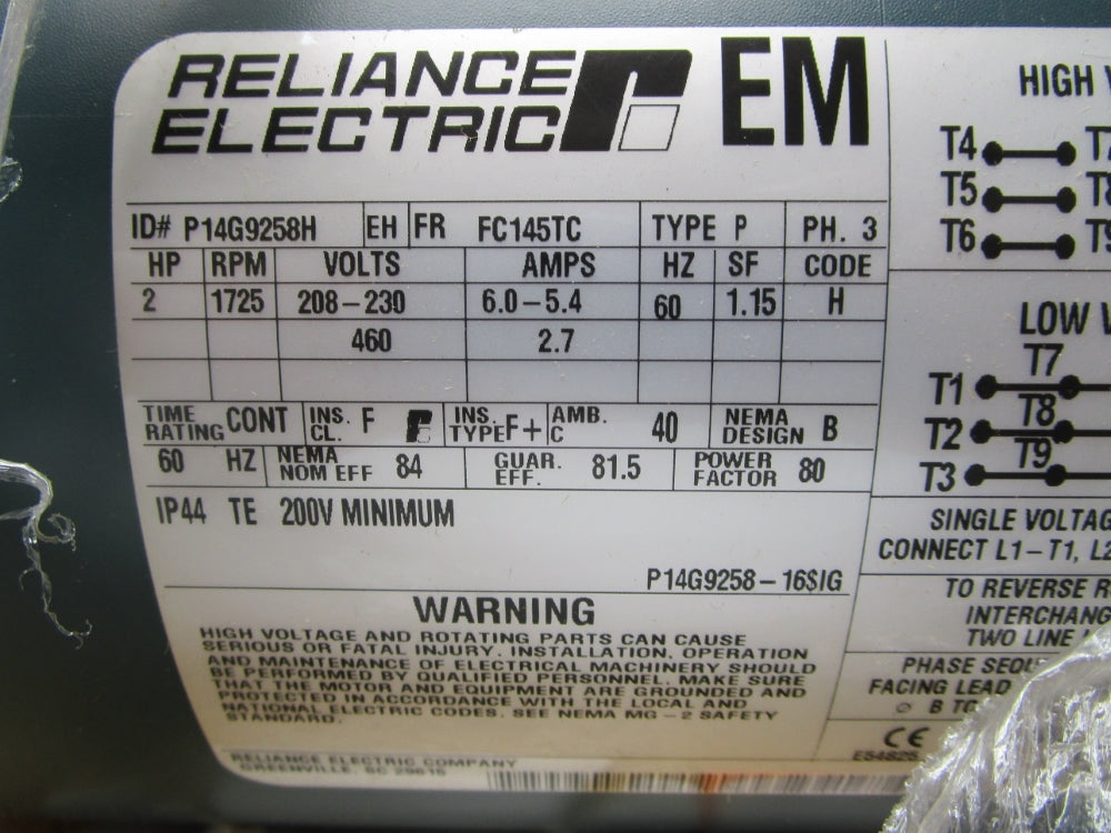 RELIANCE ELECTRIC P14G9258H NSMP