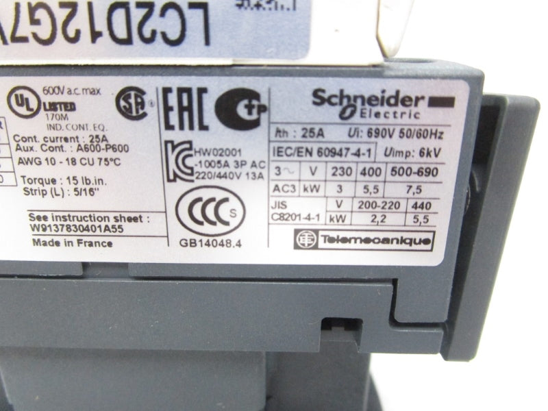 SCHNEIDER ELECTRIC LC2D12G7V 120V 25A NSMP