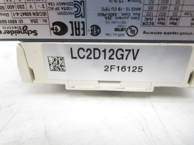 SCHNEIDER ELECTRIC LC2D12G7V 120V 25A NSMP