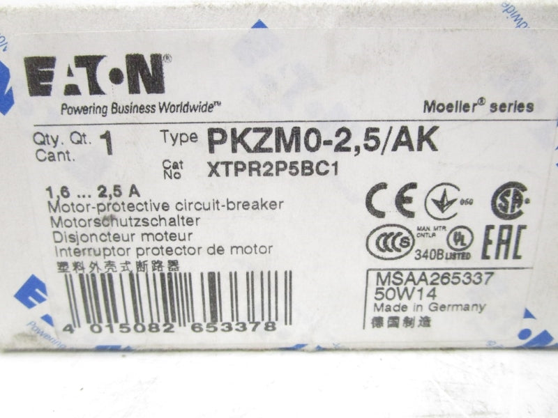 EATON XTPR2P5BC1 PKZM0-2.5/AK 277VAC 1.6-2.5A NSMP