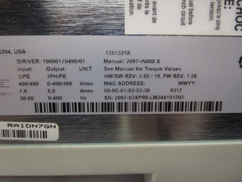 ALLEN BRADLEY 2097-V34PR6-LM SER. A NSNP