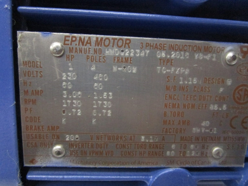SUMITOMO HN0922347 TC-FXPA 230/460V 3.06/1.53A UNMP