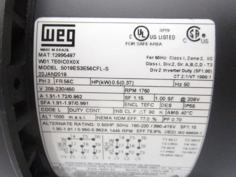 WEG .5018ES3E56CFL-S 12895487 460V 0.991A NSMP