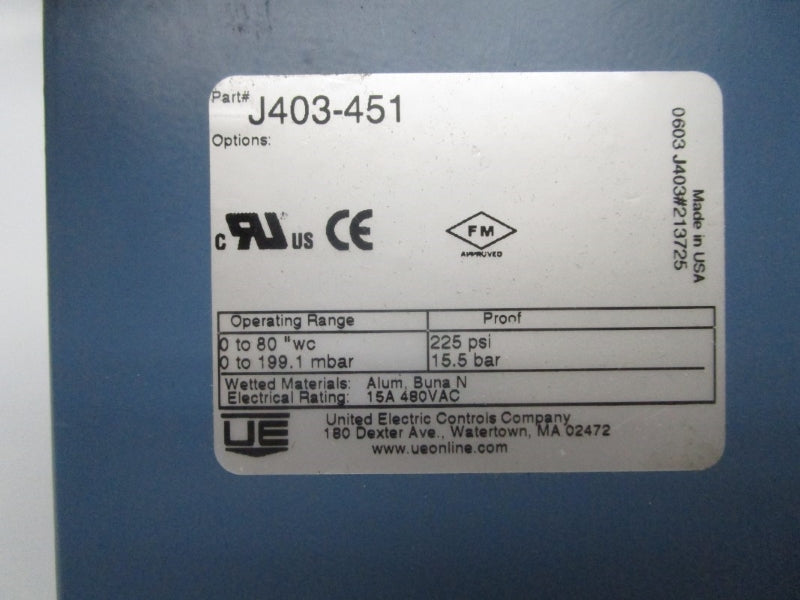 UNITED ELECTRIC J403-451 480VAC 15A 225PSI UNMP