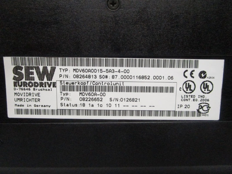 SEW EURODRIVE 08264813 MDV60A0015-5A3-4-00 400V 3.6A UNMP