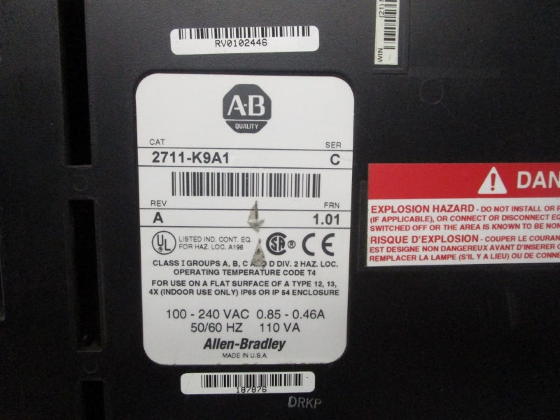 ALLEN BRADLEY 2711-K9A1 SER. C  100-240VAC 0.85-0.46A F/W 1.01 UNMP