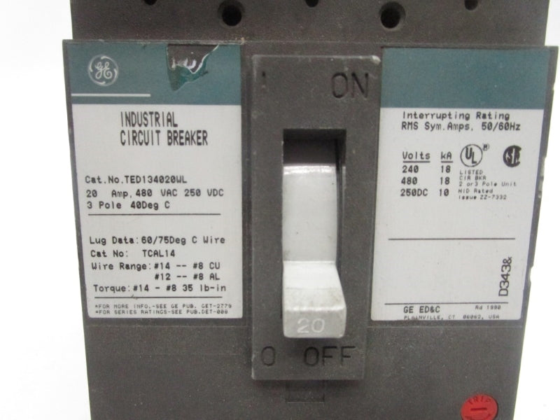 GENERAL ELECTRIC TED134020WL 480VAC 20A (GREEN) UNMP