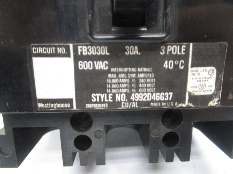 WESTINGHOUSE FB3030L 600VAC 30A UNMP