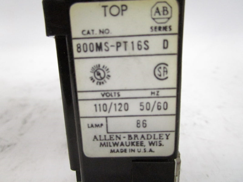 ALLEN BRADLEY 800MS-PT16S SER. D 110-120V (BK/YL) NSMP