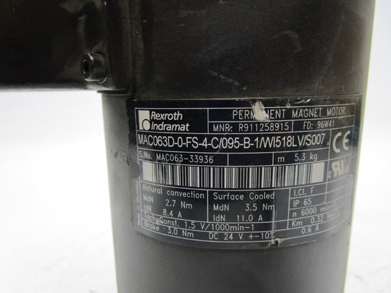 REXROTH INDRAMAT MAC063D-0-FS-4-C/095-B-1/WI518LV/S007 NSNP