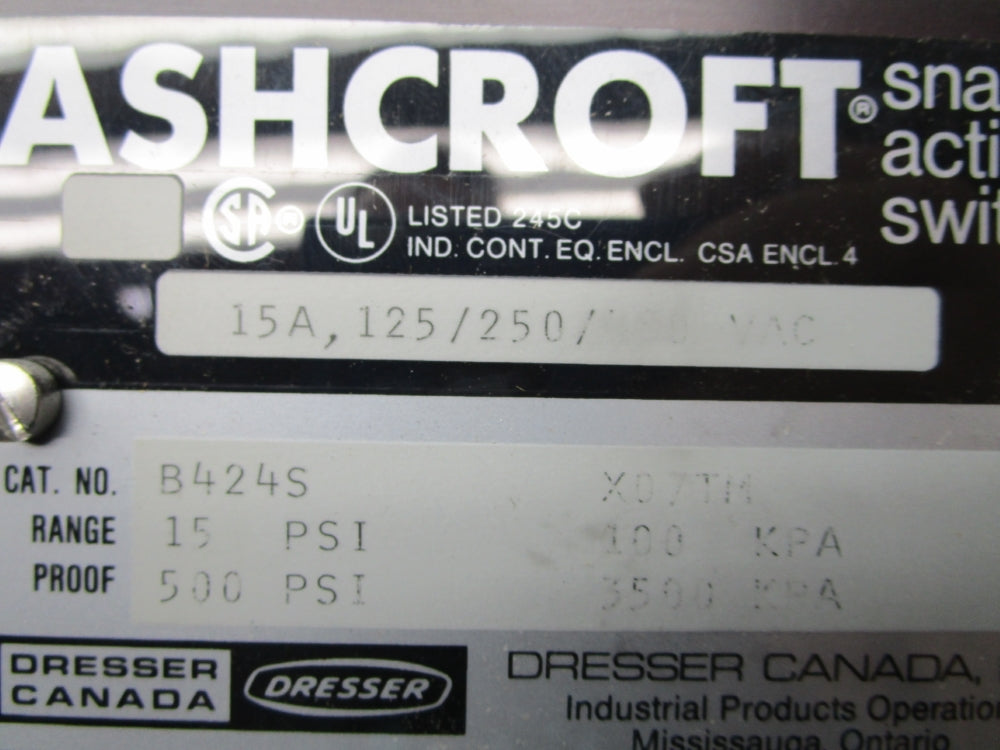 ASHCROFT B424SX07TM 15-500PSI NSMP