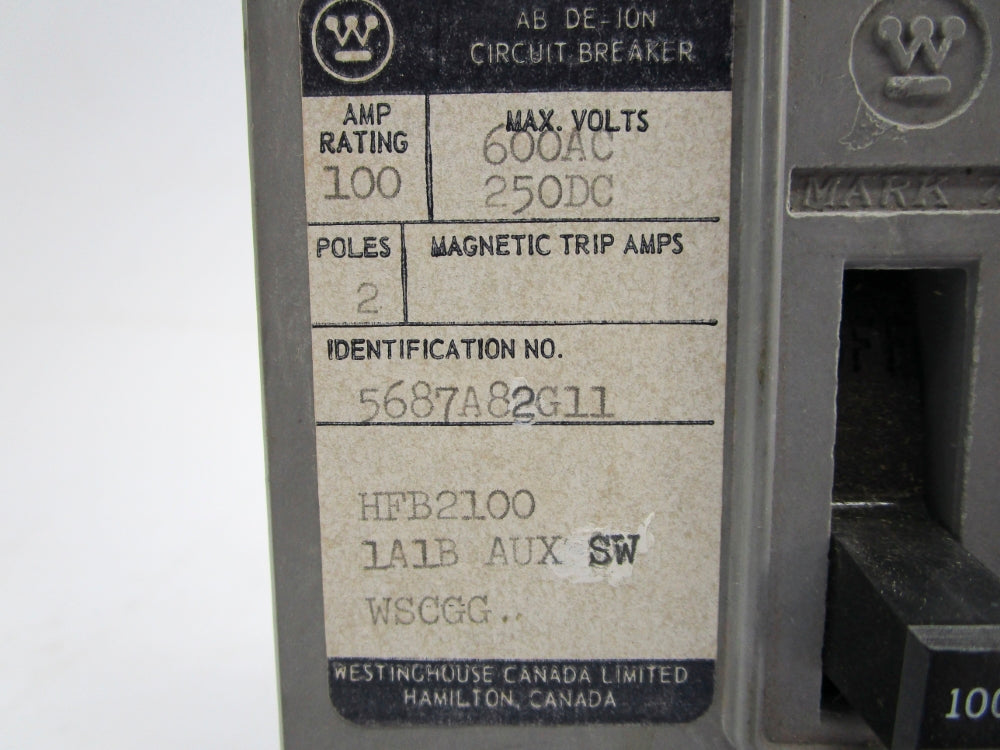 WESTINGHOUSE HFB2100 5687A82G11 100A 600VAC UNMP