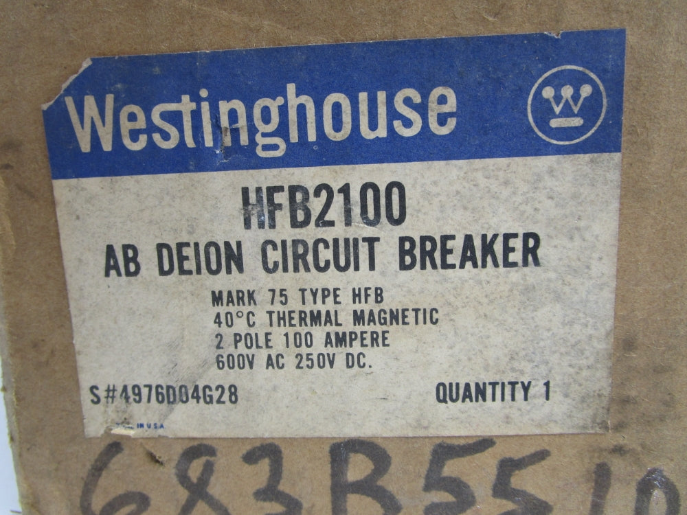 WESTINGHOUSE HFB2100 5687A82G11 100A 600VAC UNMP