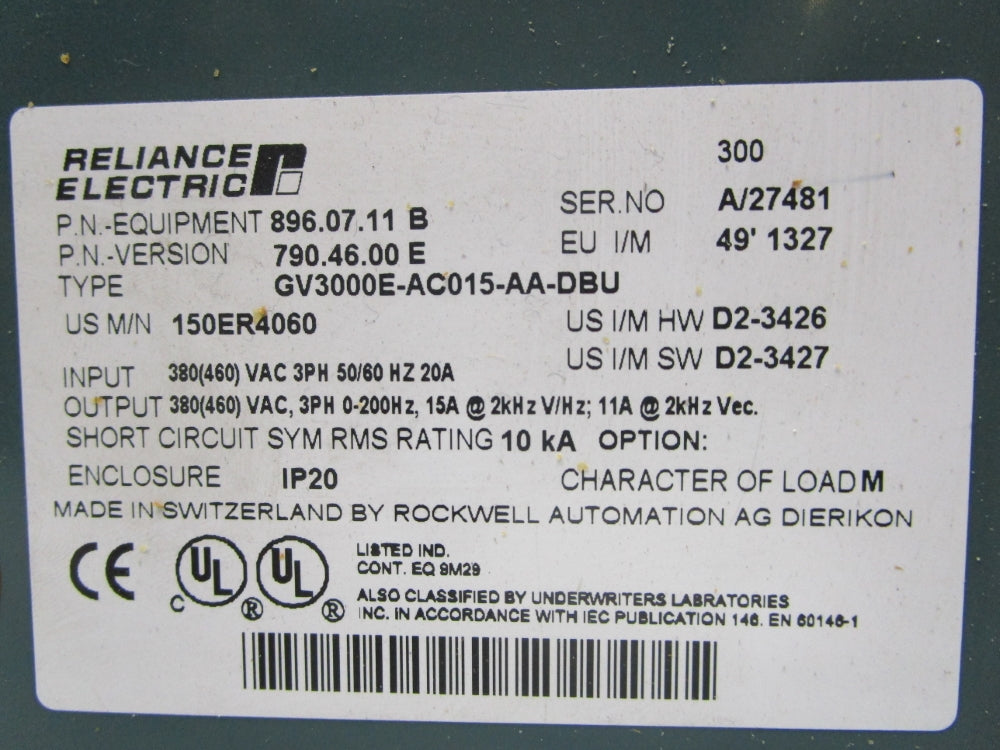 RELIANCE ELECTRIC GV3000E-AC015-AA-DBU UNMP