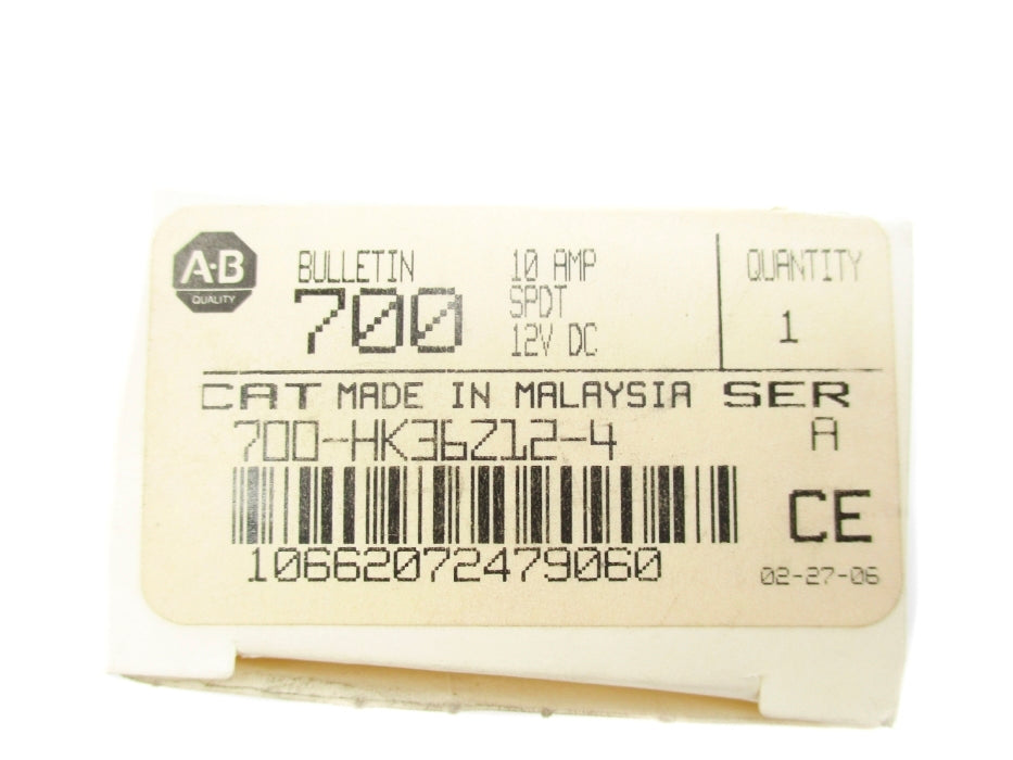 ALLEN BRADLEY 700-HK36Z12-4 SER. A 12VDC 10A (WH) NSMP