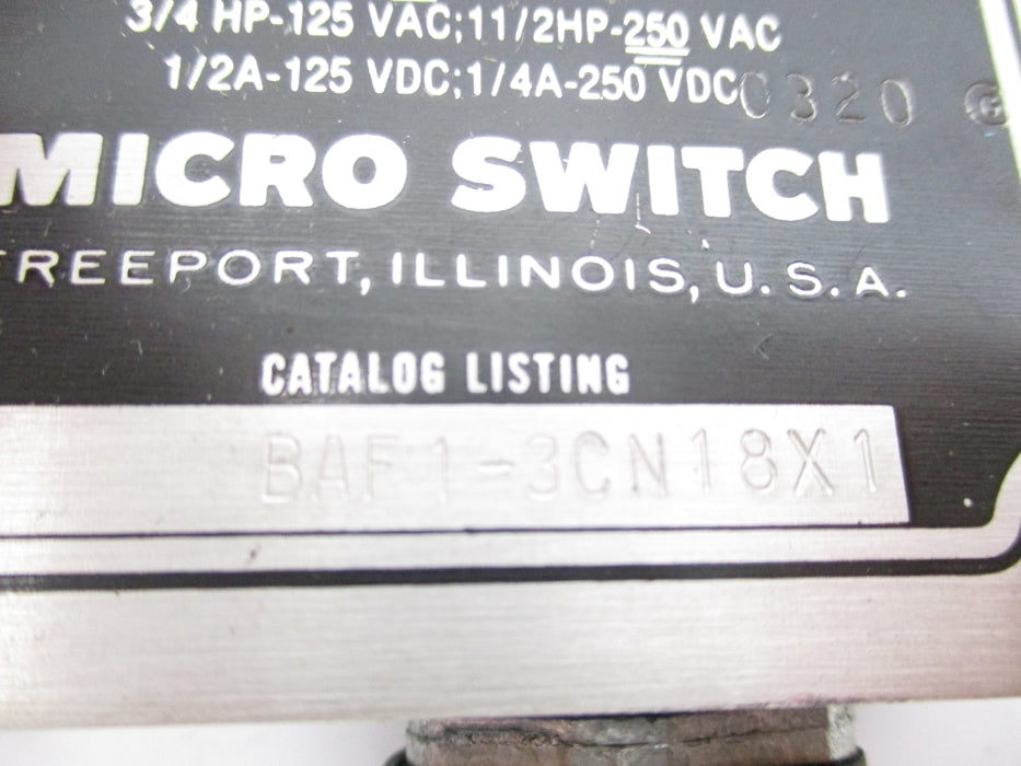 MICRO SWITCH BAF1-3CN18X1 480VAC 15A NSNP