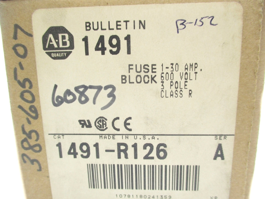 ALLEN BRADLEY 1491-R126 SER. A 600V 1-30A (BR/WH) NSMP