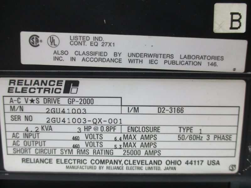 RELIANCE ELECTRIC 2GU41003 460V 6.4A NSNP