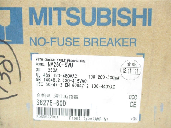 MITSUBISHI NV250-SVU3P250A 480VAC 250A NSMP