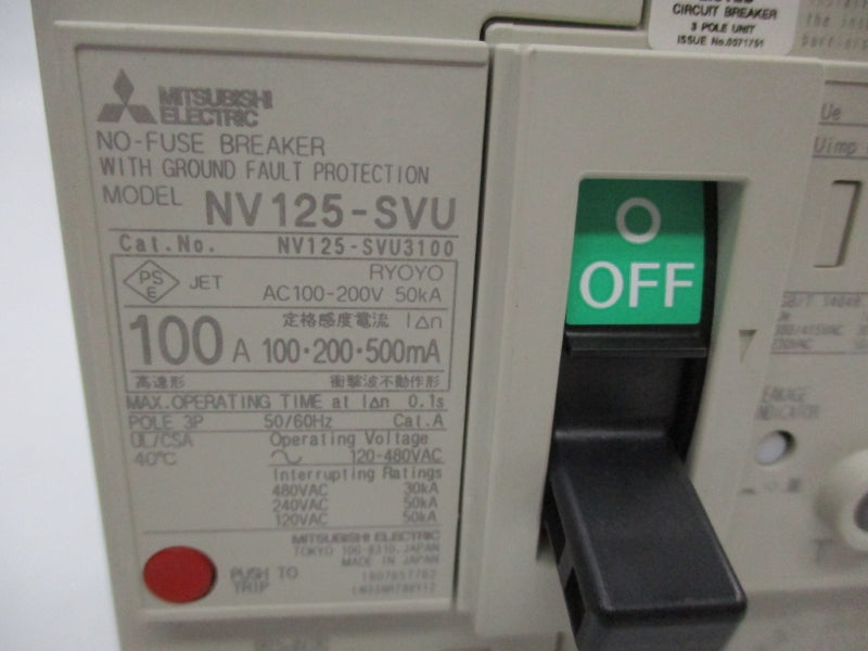 MITSUBISHI NV125-SVU3100 480VAC 100A NSMP