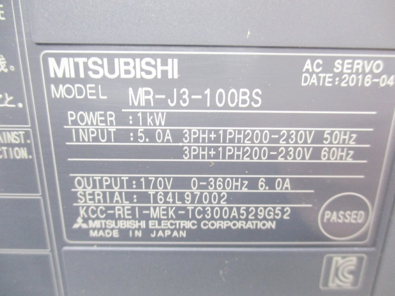MITSUBISHI MR-J3-100BS 200-230V 5.0A NSMP