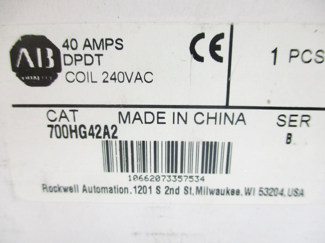 ALLEN BRADLEY 700HG42A2 SER. B 240VAC 40A (WH) NSMP
