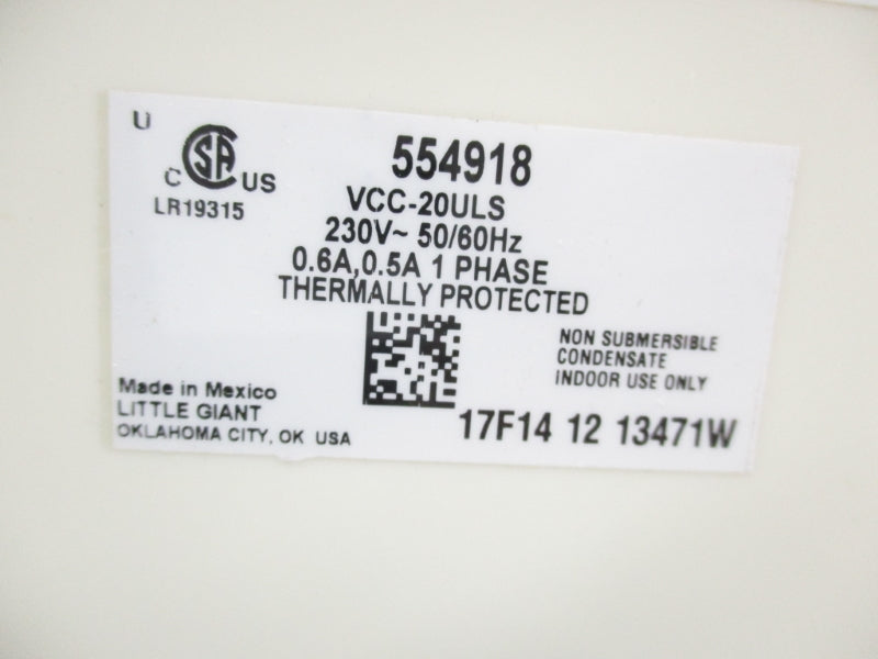 LITTLE GIANT 554918 VCC-20ULS 230V 0.6A NSMP