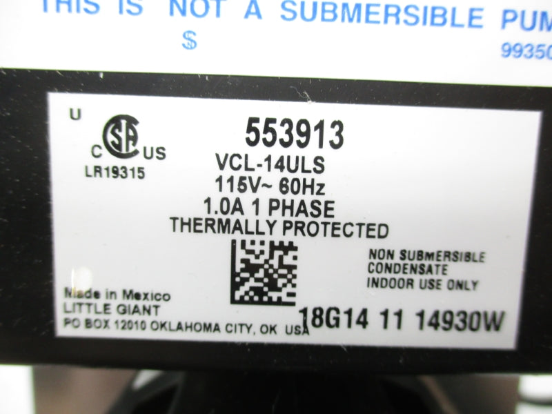 LITTLE GIANT 553913 VCL-14ULS 115V 1.0A NSMP