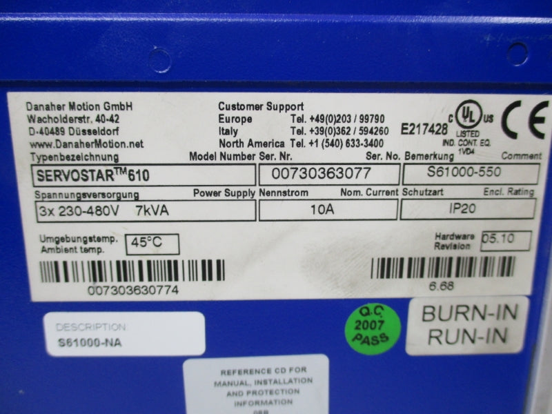 DANAHER MOTION S61000-550 230-480V 10A UNMP