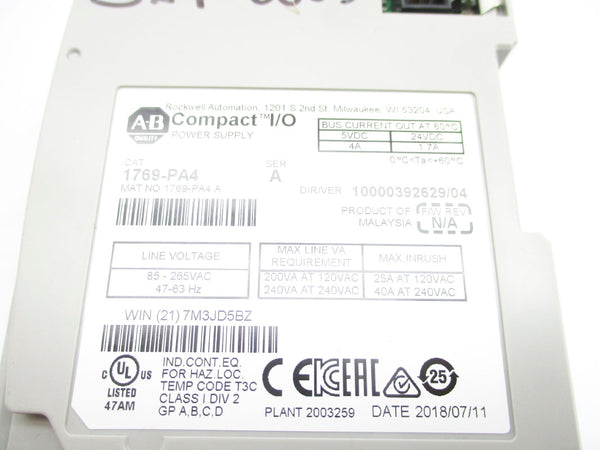 ALLEN BRADLEY 1769-PA4 SER. A 240VAC 40A NSNP