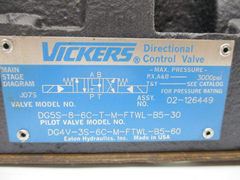 VICKERS DG5S86CTMFTWLB530 02-126449 110/120V .48/.46A 3000PSI NSNP