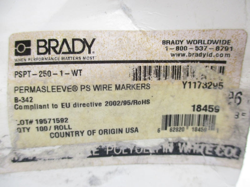 BRADY PSPT-250-1-WT (PKG OF 100) NSMP